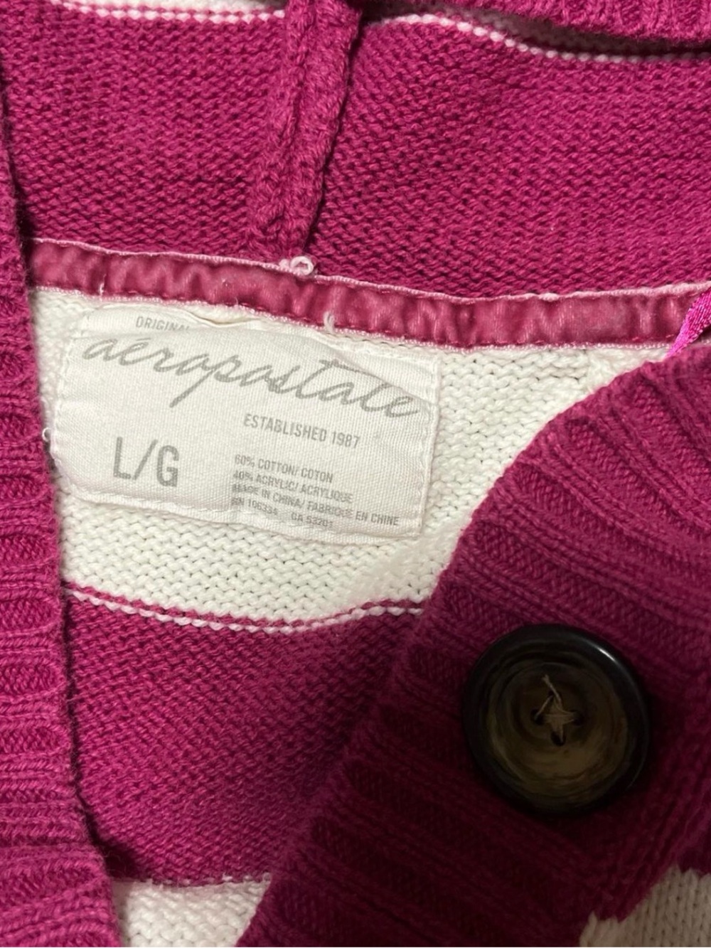 Aeropostale Pink and White Striped V-Neck Hooded Sweater - Picture 2 of 5